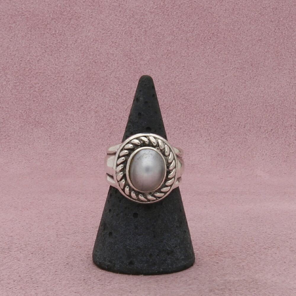 sterling silver braided grey pearl ring size 7 - Picture 1 of 5